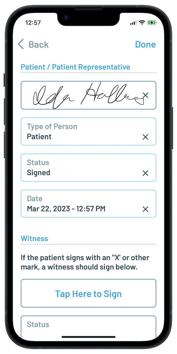 Peak Response mobile app signed release form