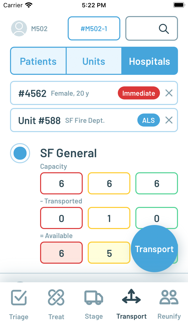 New Transport screen selecting Destination