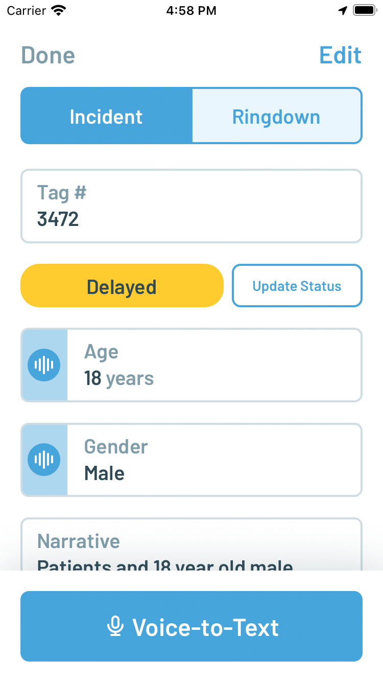 Patient Care Report created with Voice-to-Text